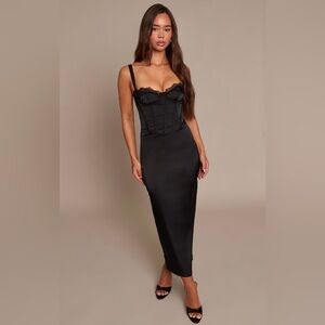 PrettyLittleThing Black Satin Slip Dress